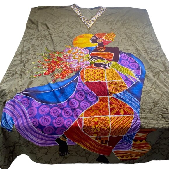 SANTE CLASSICS Women MuuMuu Ethnic Print Kaftan One Size Multicolor Lounge 49-7 - Picture 8 of 15